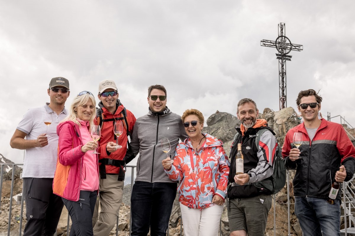 Ice wine tasting at the summit cross with RWB vintners Kollwentz, Kerschbaum, Feiler and Reisner and host of the 5* Hotel Das Central Angelika Falkner